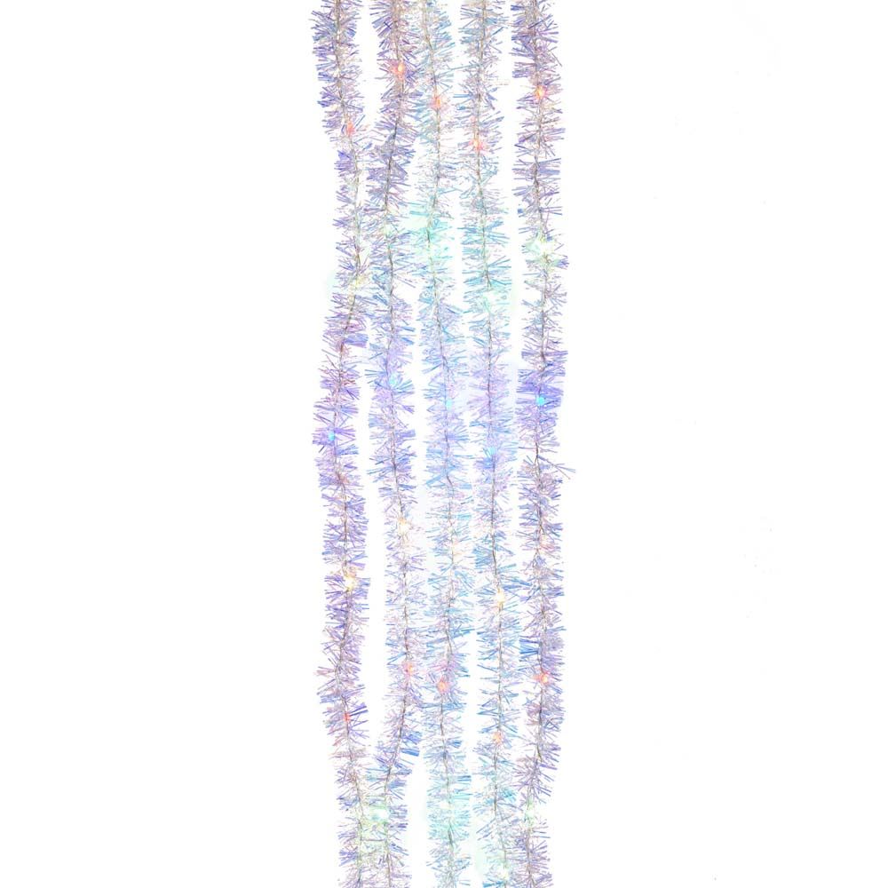 100-Light Silver Iridescent Tinsel Cascade Multi-Color Light Set
