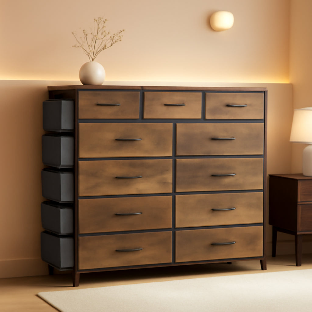 11 Drawer Dresser With Fabric Storage And Steel Frame