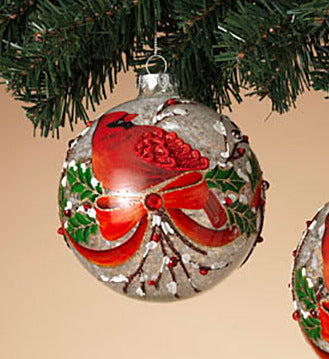 120MM Glass Ball Cardinal Ornament