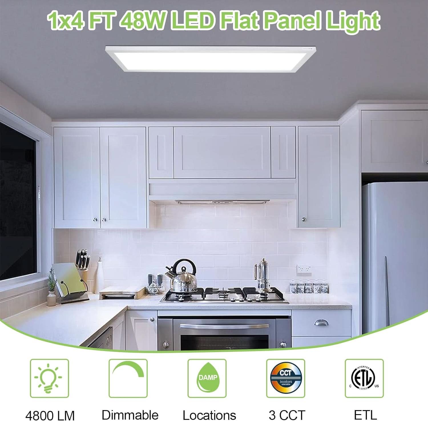 1X4 Ft Led Flat Panel Light Dimmable Selectable Color Temperature Ultra Slim Flush Mount Ceiling Lamp 4800 Lm 48W 2 Pack