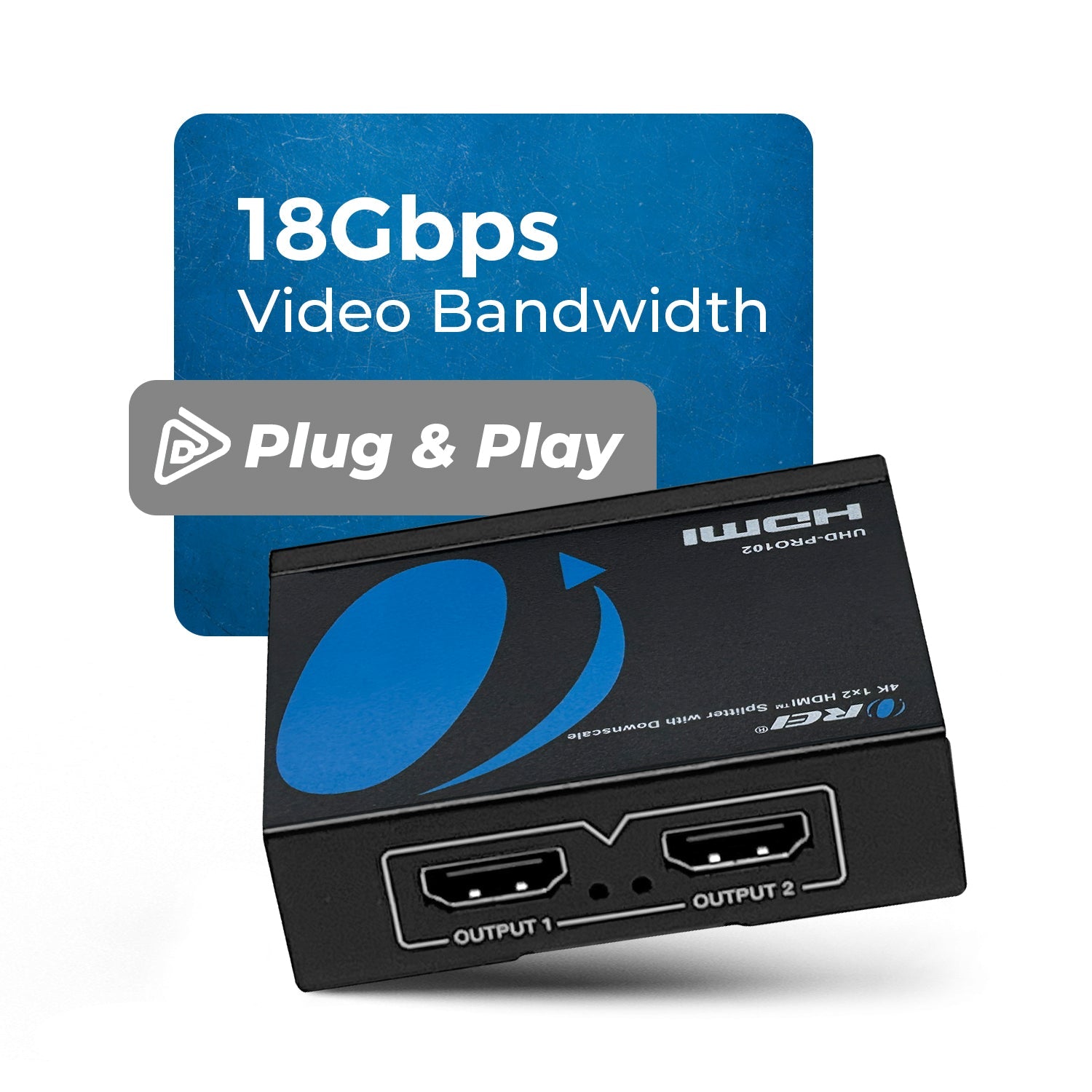 1x2 HDMI Splitter: 1-in 2-out, UltraHD 4K, Downscale, EDID (UHD-PRO102)