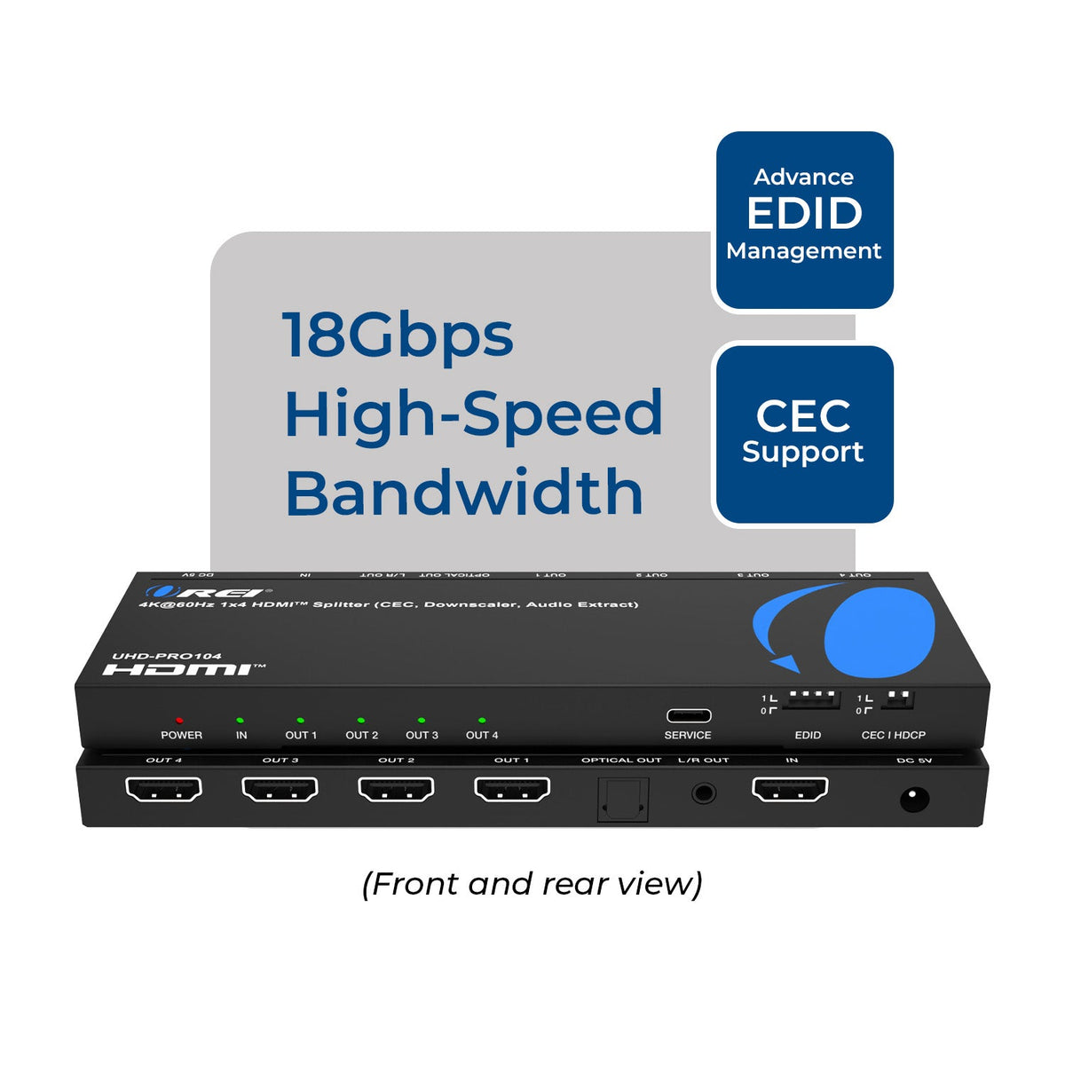 1x4 HDMI Splitter: 1-in 4-out, UltraHD 4K, Auto-Downscale, EDID (UHD-PRO104)