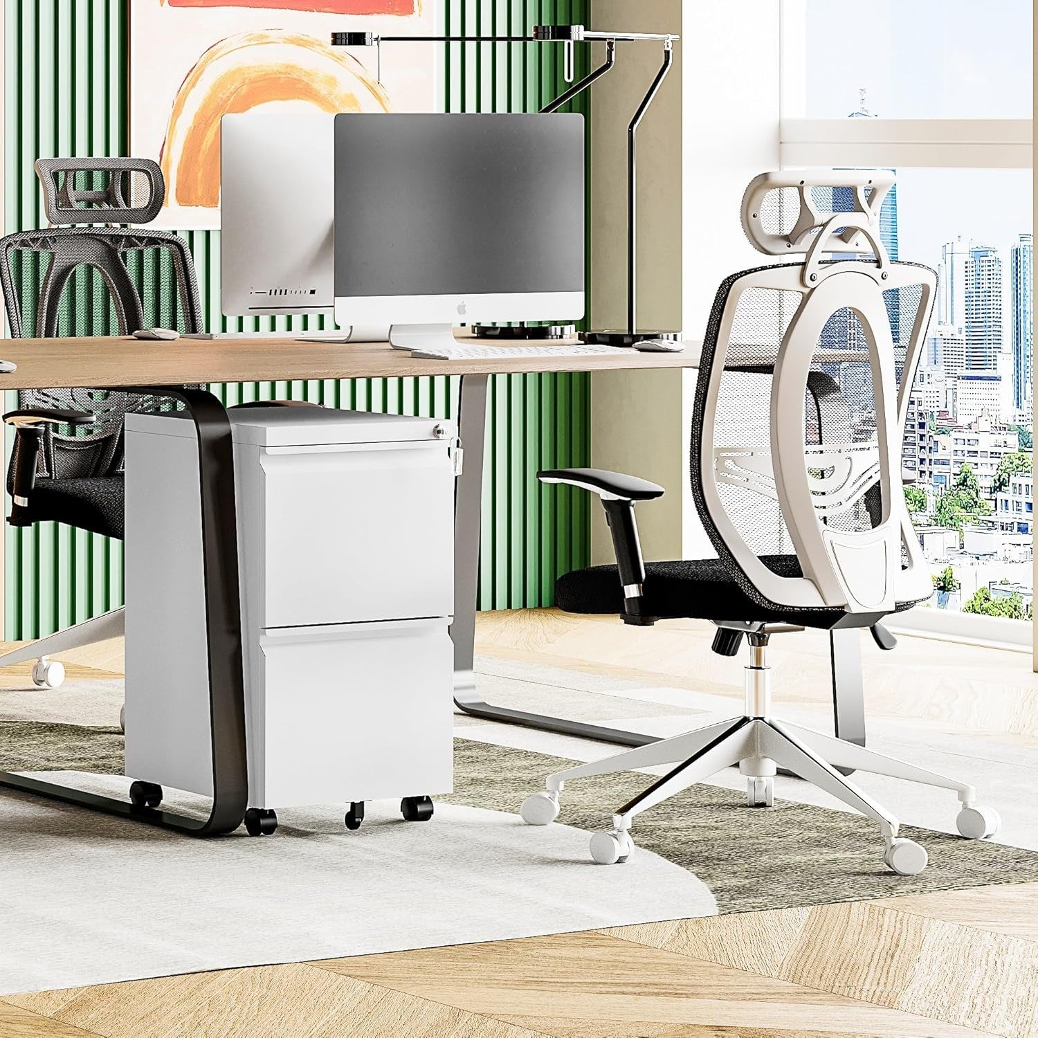 2 Drawer File Cabinet With Lock On Wheels For Under Desk Storage Of Legal Letter And A4 Files Fully Assembled