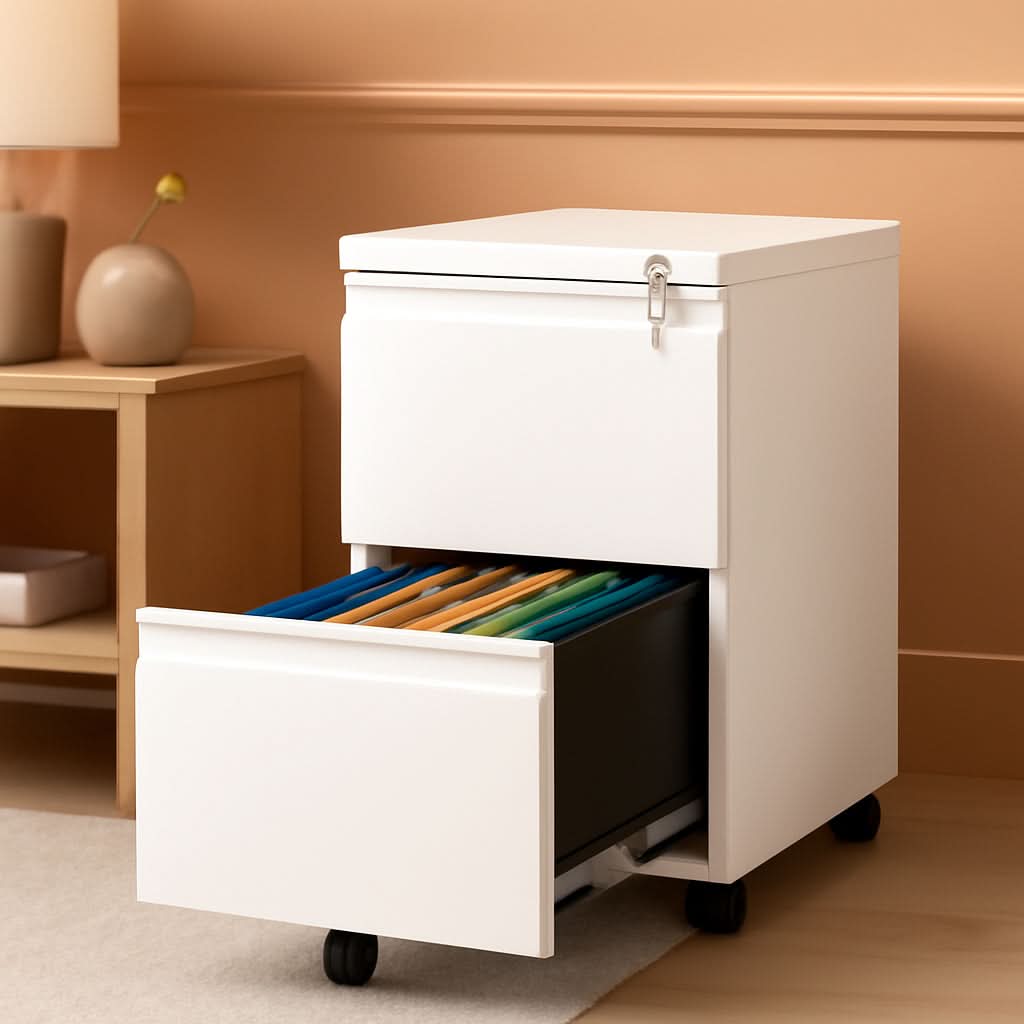 2 Drawer Mobile File Cabinet With Lock For Under Desk Use White Metal Filing Cabinet