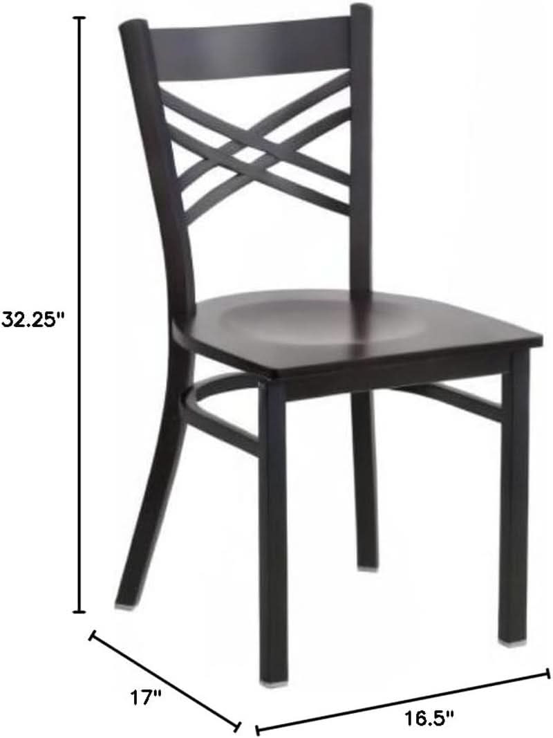 2 Pack Black X Back Metal Dining Chair With Walnut Wood Seat Suitable For Home And Commercial Use