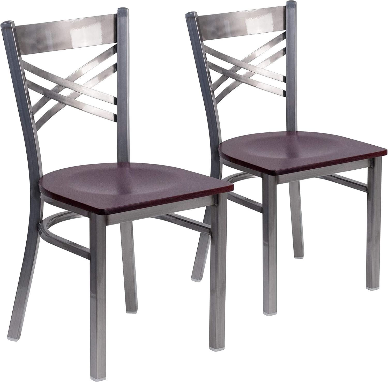 2 Pack Hercules X Back Metal Restaurant Chair With Mahogany Wood Seat For Commercial Use