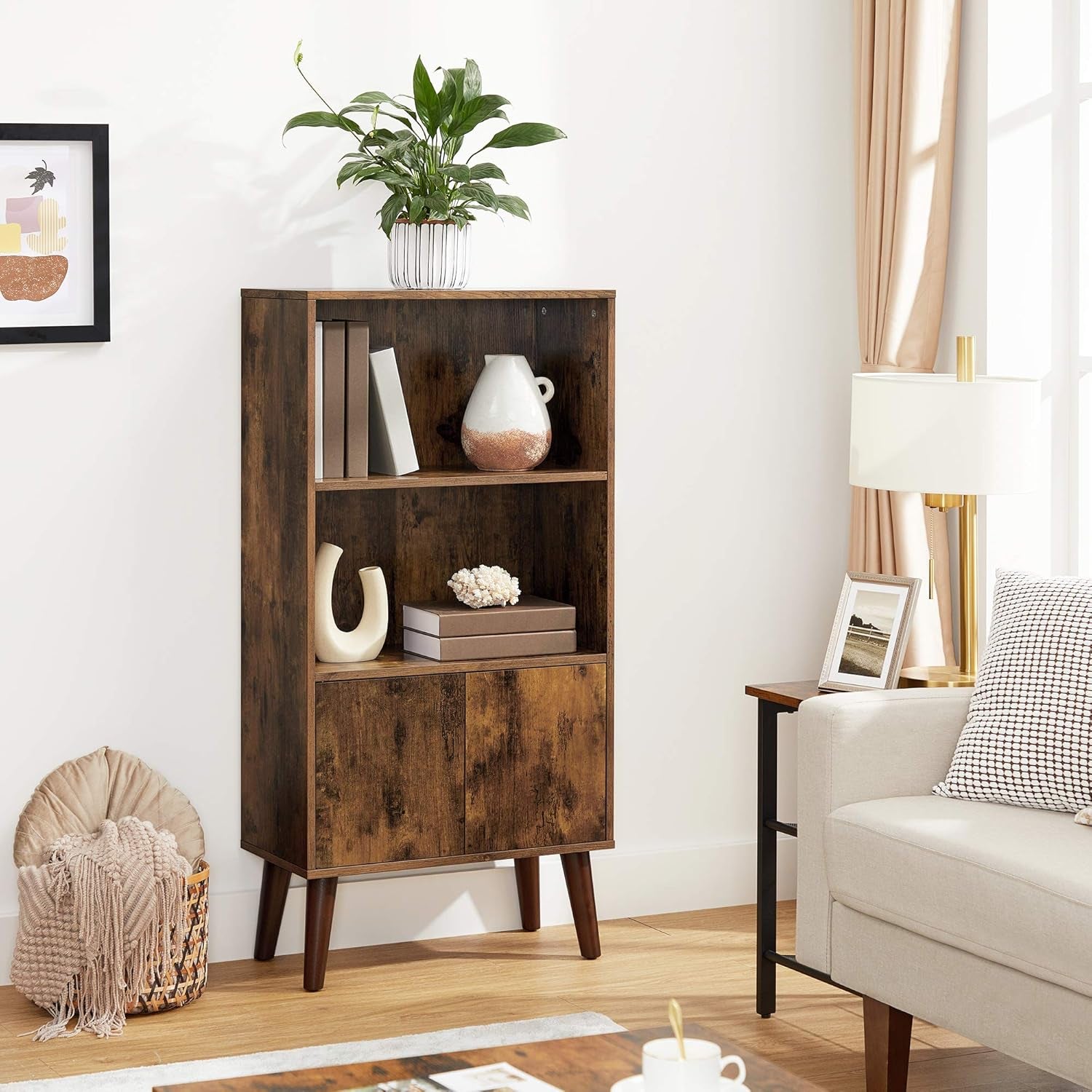 2 Tier Retro Bookcase Rustic Brown For Living Room