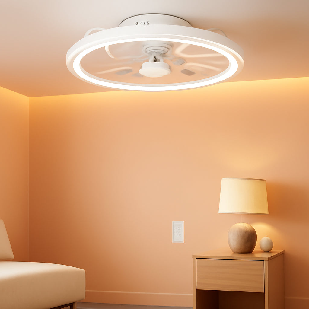 20 Inch White Low Profile Ceiling Fan With Dimmable LED