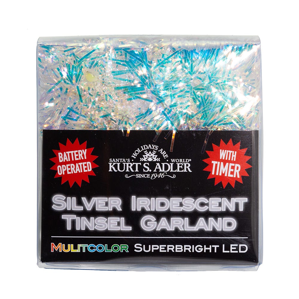 20-Light Battery-Operated Multicolored Superbright LED Silver Iridescent Tinsel