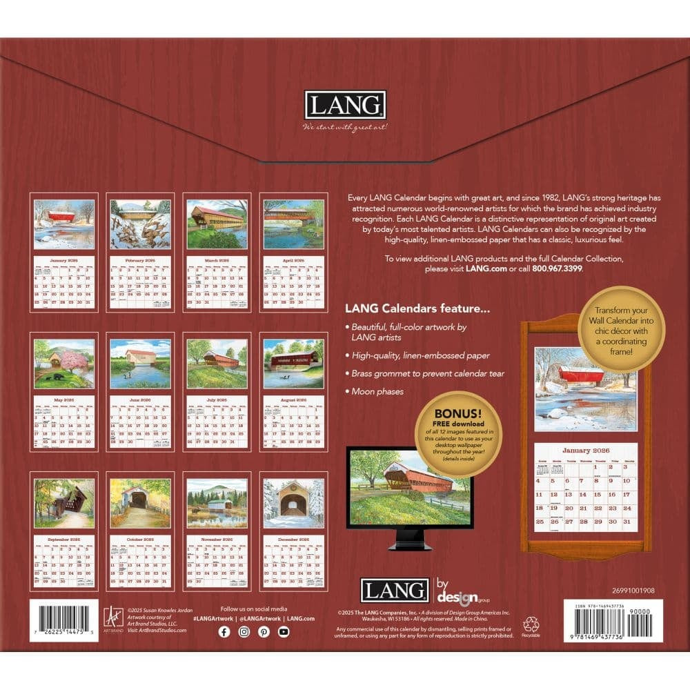 2026 Covered Bridge Wall Calendar