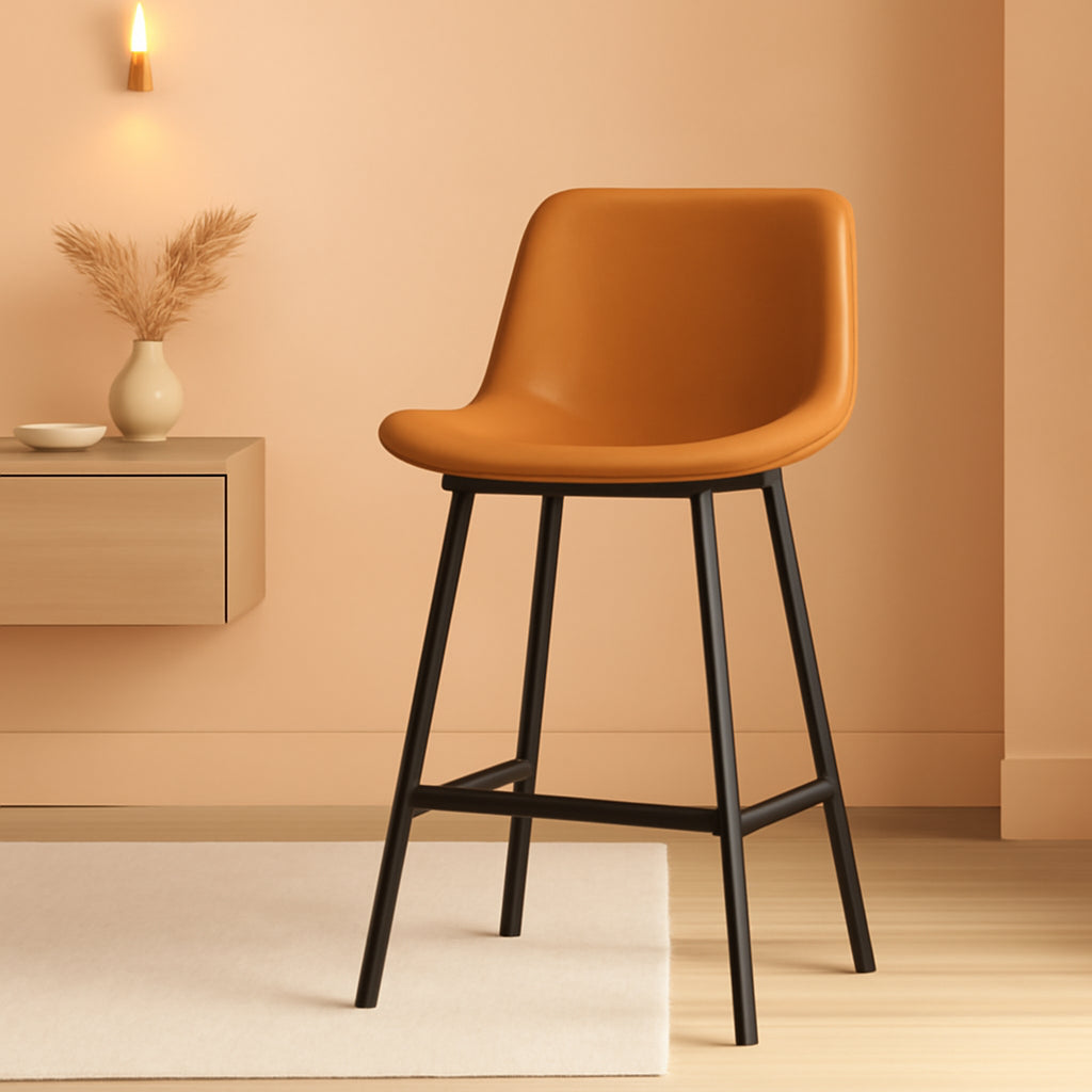 24 Inch Modern Bucket Bar Stool With Back And Footrest Counter Height Kitchen Stool Whiskey Brown Set Of 2