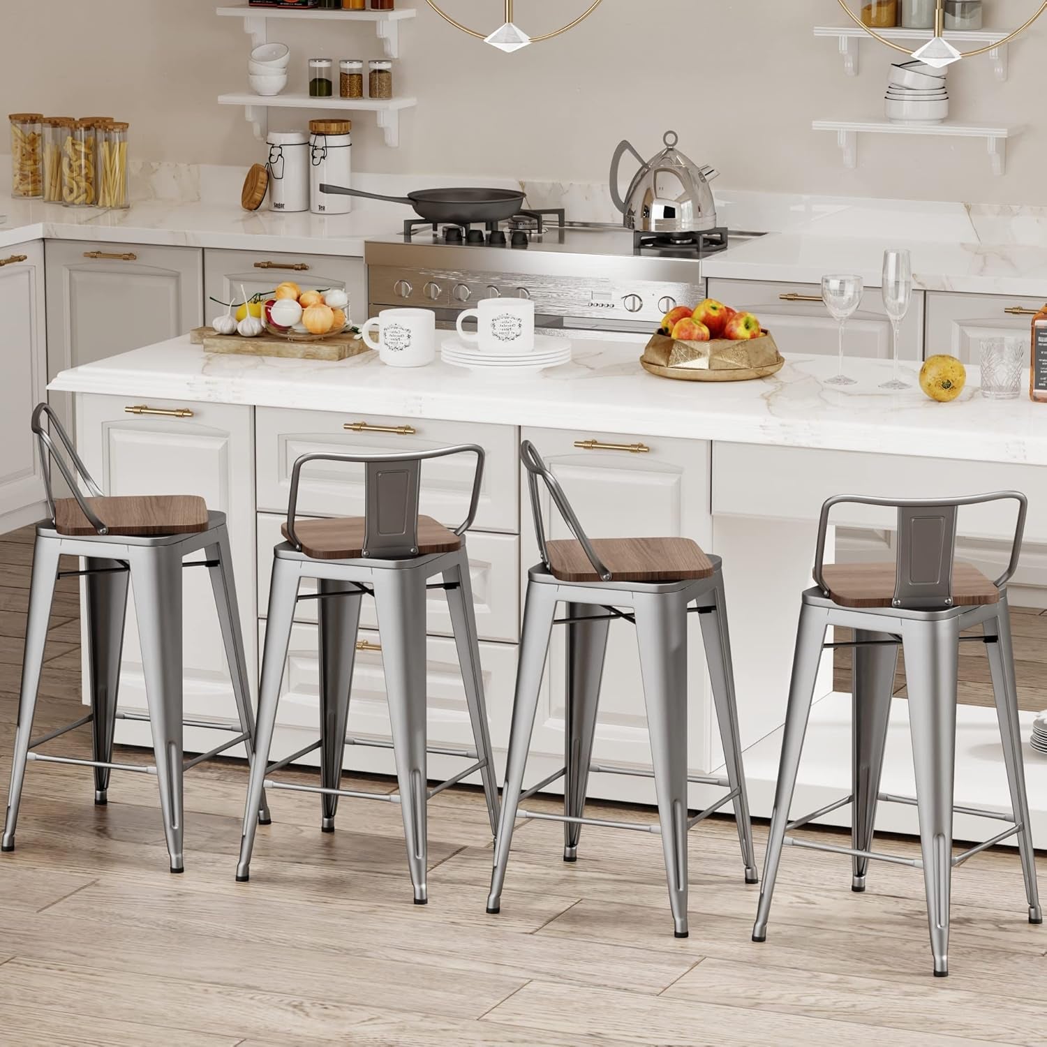 24 Inch Swivel Bar Stools Set Of 4 Counter Height Industrial For Kitchen Island Home