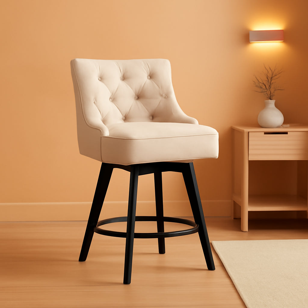 26 Inch 360 Degree Swivel Counter Height Bar Stools Set Of 3 With Back Rest Linen Upholstery