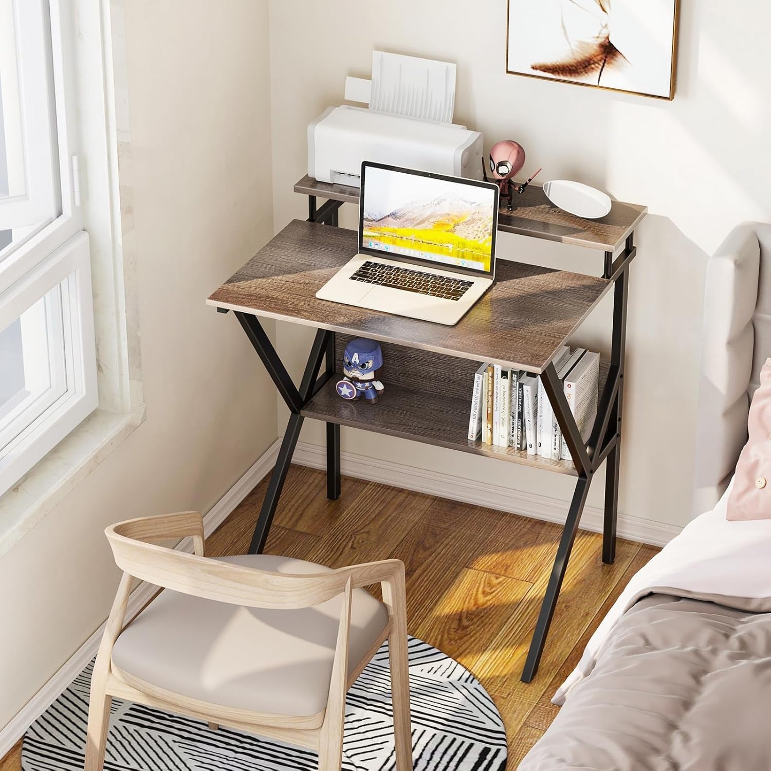 27.5 Inch Desk With Storage And Monitor Stand Grey