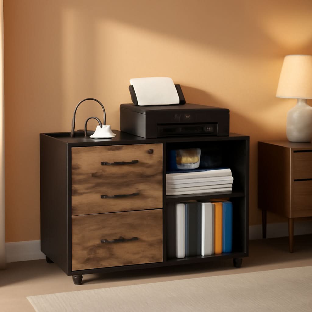 3 Drawer Mobile File Cabinet With Open Shelf Black Rustic