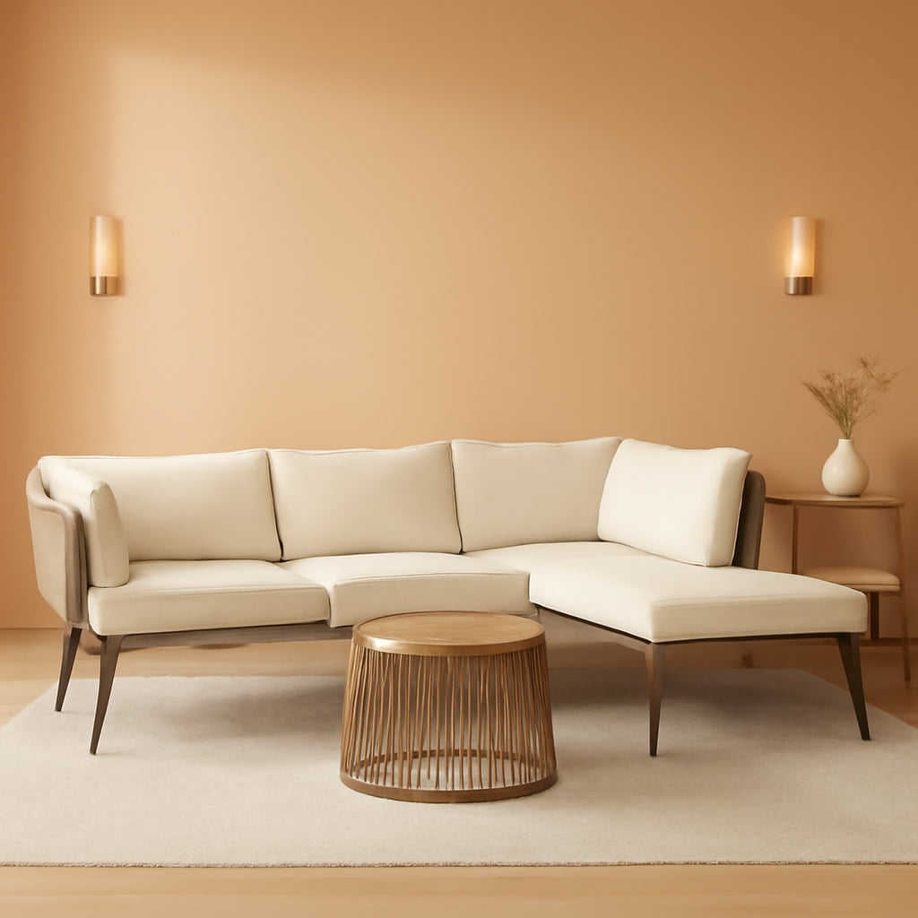 3 Piece Outdoor Patio Furniture Set With L Shaped Sectional Sofa Cushions And Coffee Table Beige