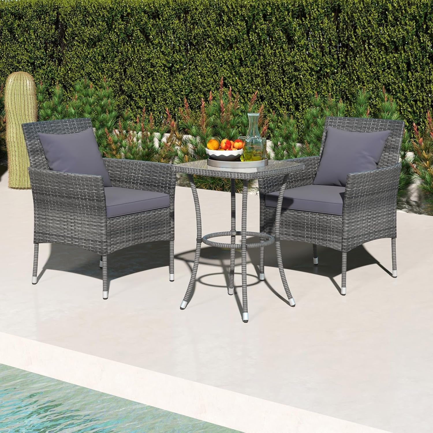 3 Piece Patio Set With Glass Table And Cushioned Chairs