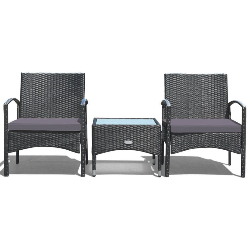 3 Piece Wicker Rattan Outdoor Furniture Set With Cushions