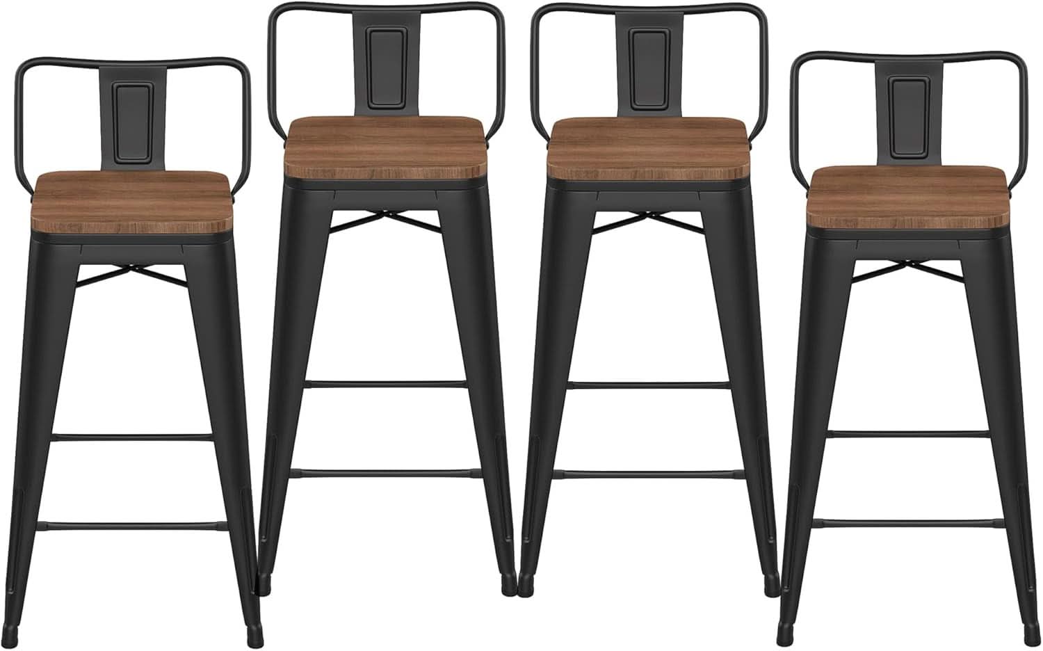 30 Inch Low Back Metal Barstools With Wooden Seat