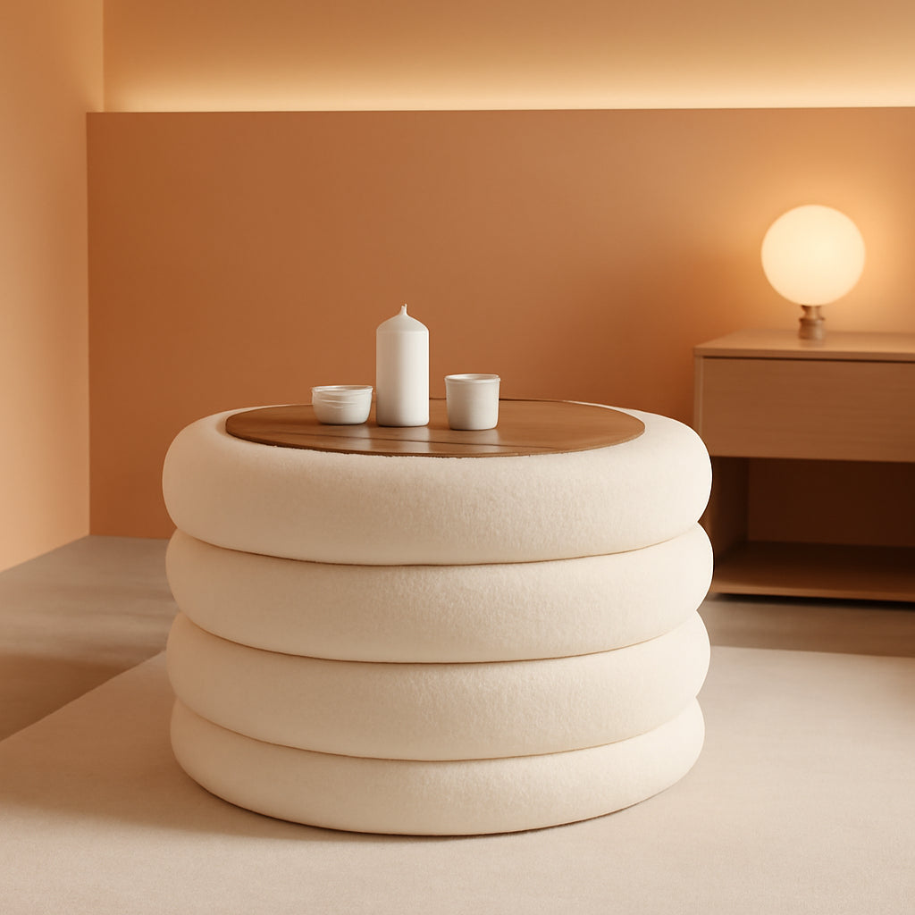 30 Inch Round Cream Ottoman Transcendent Upholstery