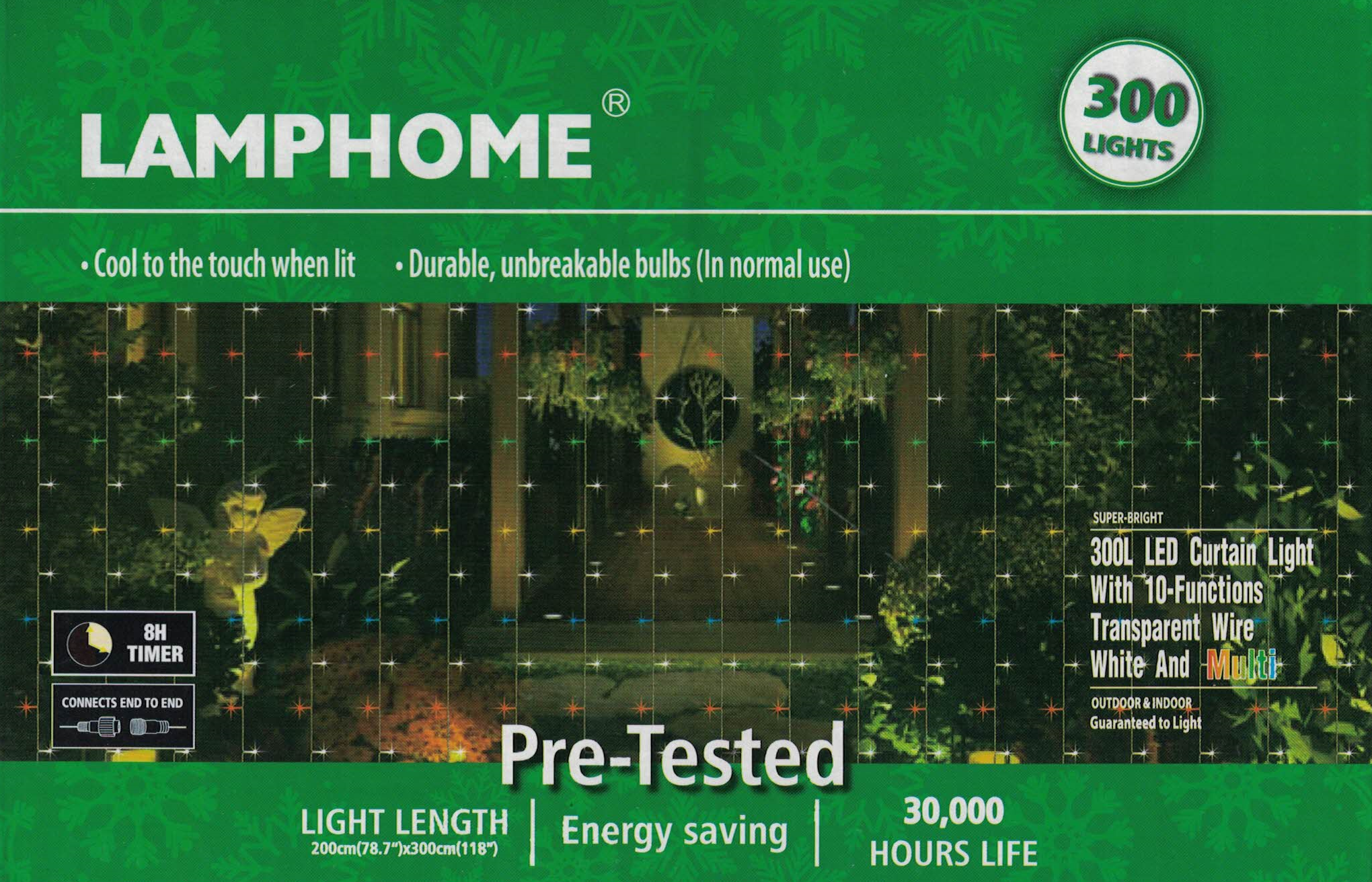 300 LED Curtain Light - 80" x 118" - 10 Functions