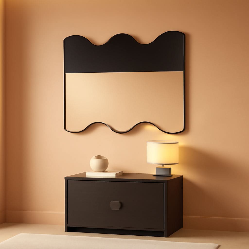 30x35 Black Metal Framed Bathroom Mirror With Wavy Sides