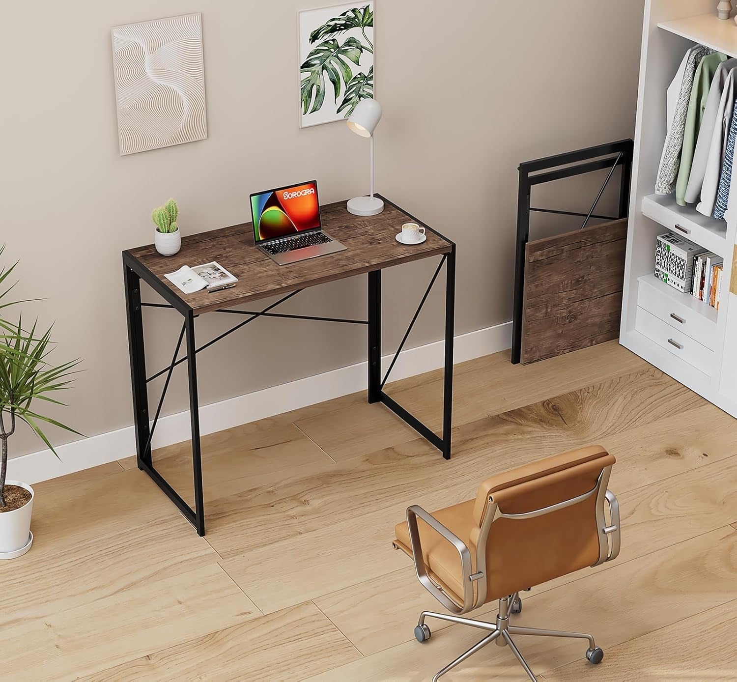 31.5 Inch Folding Desk No Assembly Required For Small Spaces Brown