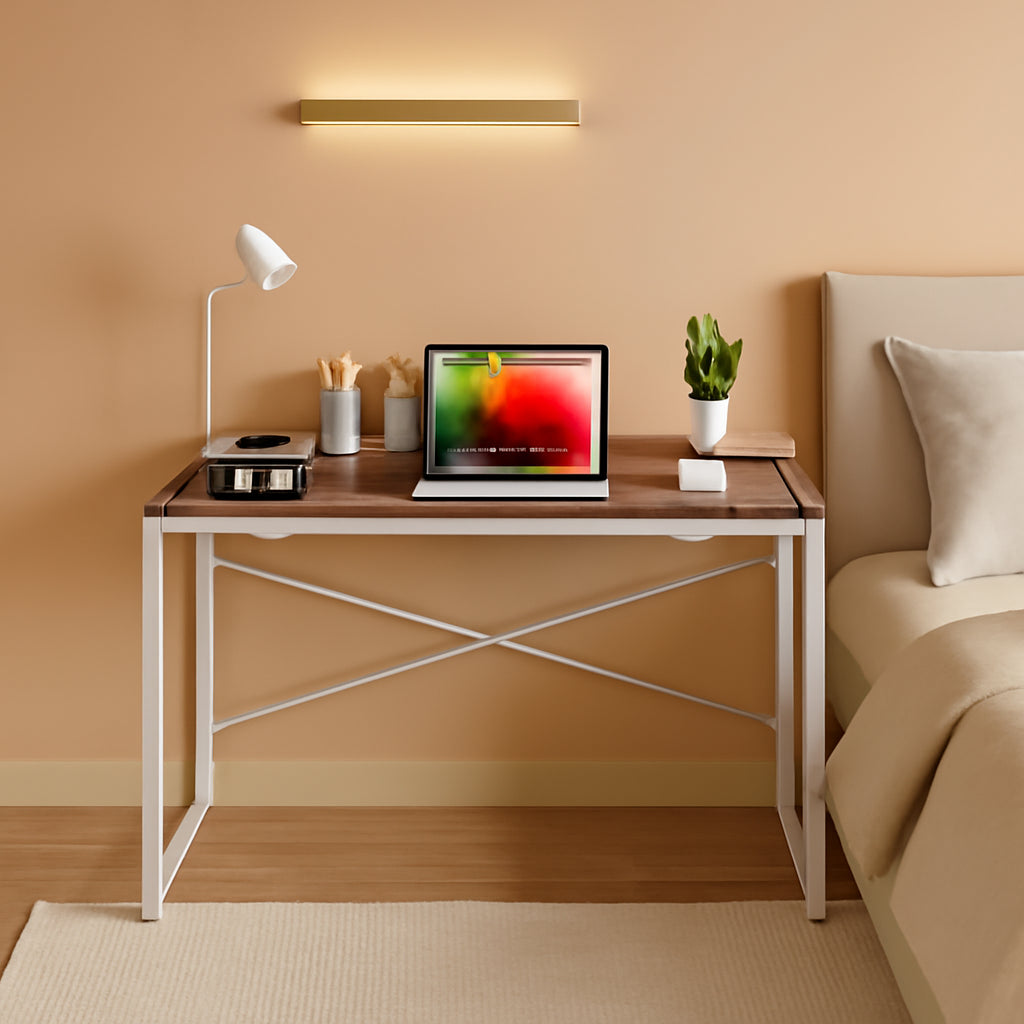 31.5 Inch Oak Folding Desk No Assembly For Small Spaces