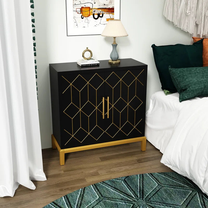 32 Inch Contemporary Accent Cabinet With Gold Trim