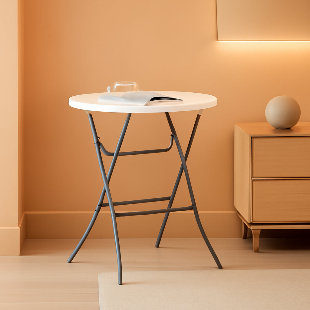 32 Inch Round Bar Height Folding Table White Portable