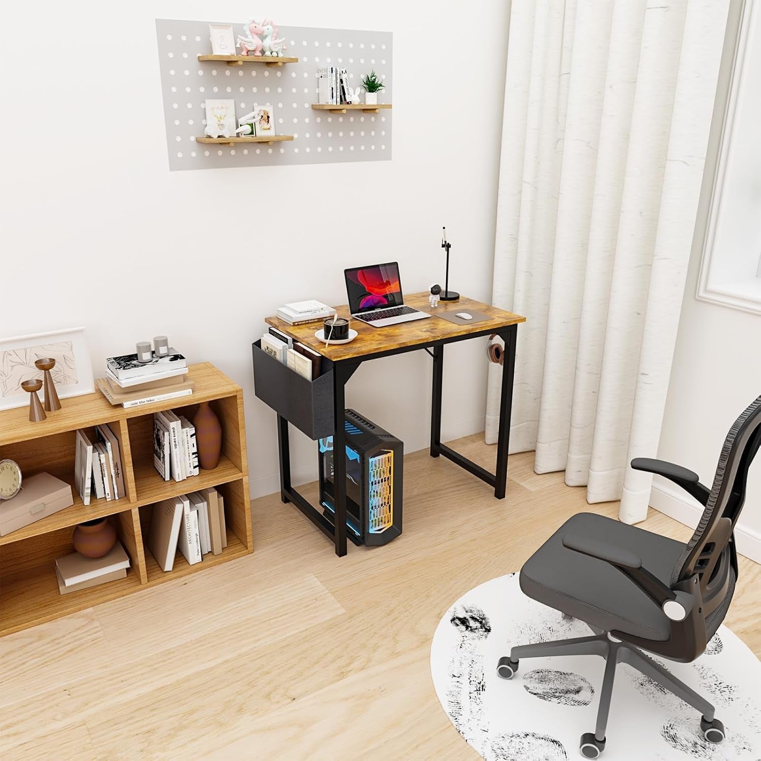 32 Inch Rustic Brown Computer Desk With Storage Home Office