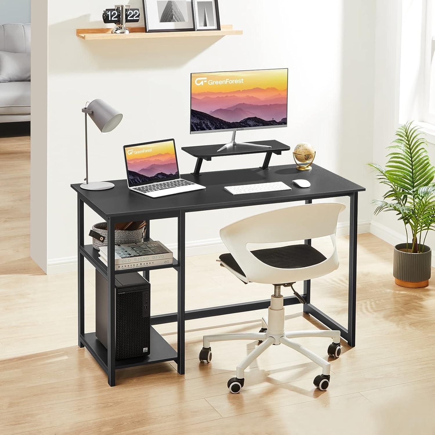 39 Inch Computer Desk With Monitor Stand And Adjustable Shelves Black