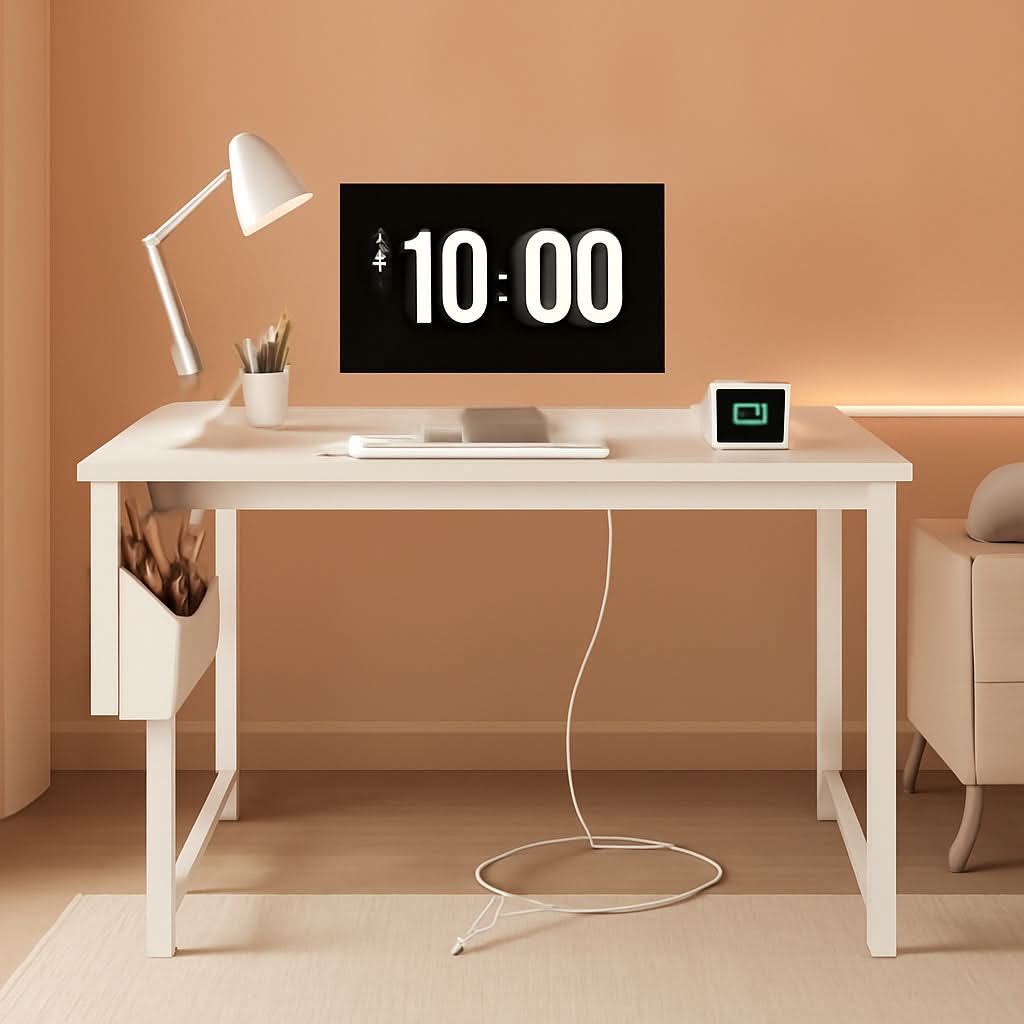 39 Inch White Computer Desk With Built In Power Outlets