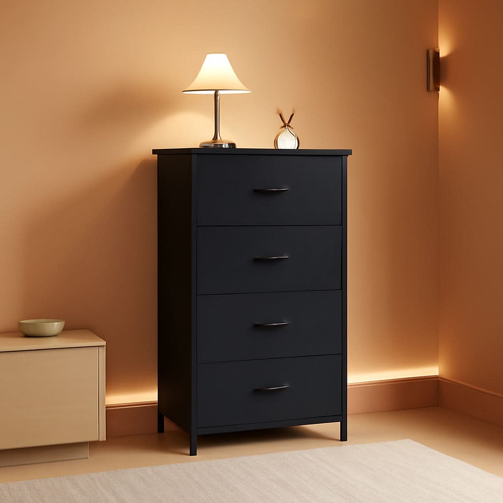 4 Drawer Fabric Storage Tower With Wooden Top For Home
