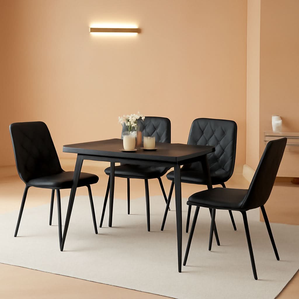 4 Pack Black Metal Frame Dining Chairs With Cushions