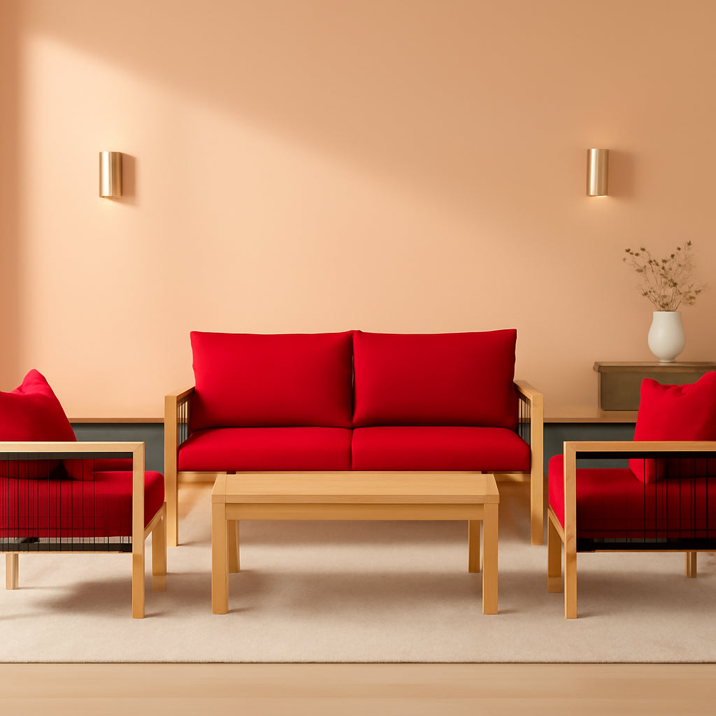 4 Piece Acacia Wood Outdoor Sofa Set With Cushions