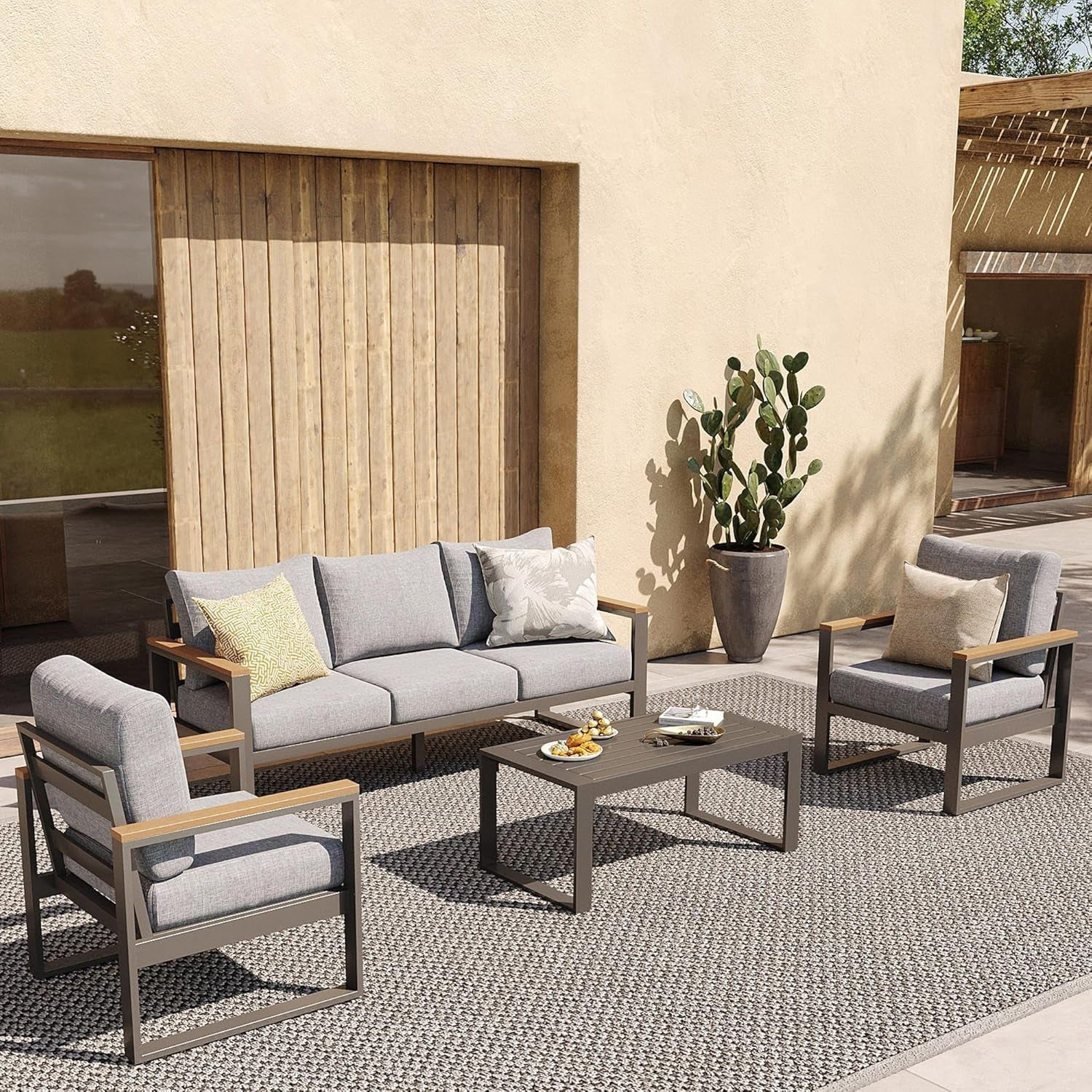 4 Piece Aluminum Outdoor Patio Set With 6 Inch Cushions