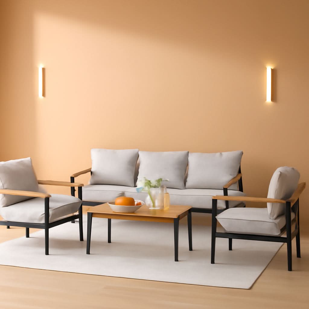 4 Piece Outdoor Patio Set Acacia Wood Sofa and Table