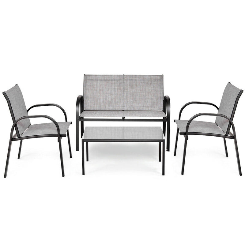 4 Piece Patio Furniture Set With Glass Top Coffee Table