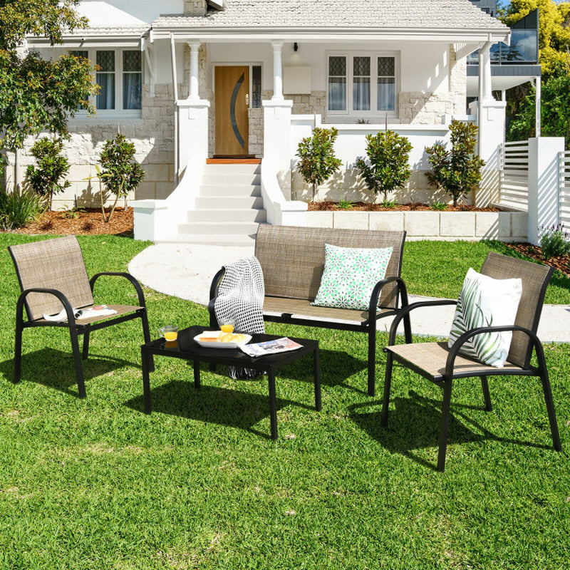 4 Piece Patio Furniture Set With Glass Top Coffee Table