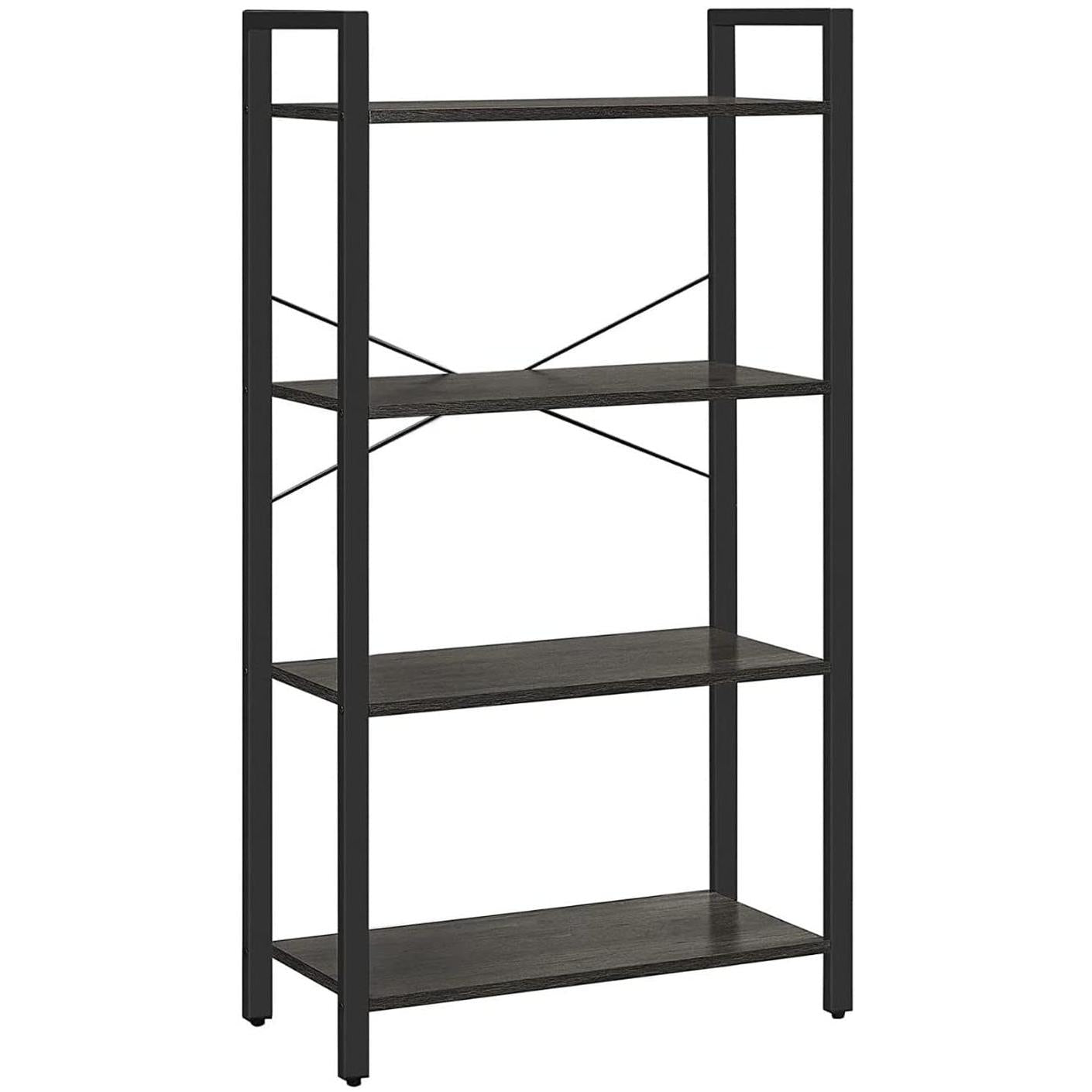 4 Tier Bookshelf In Black Frame With Greige Shelves