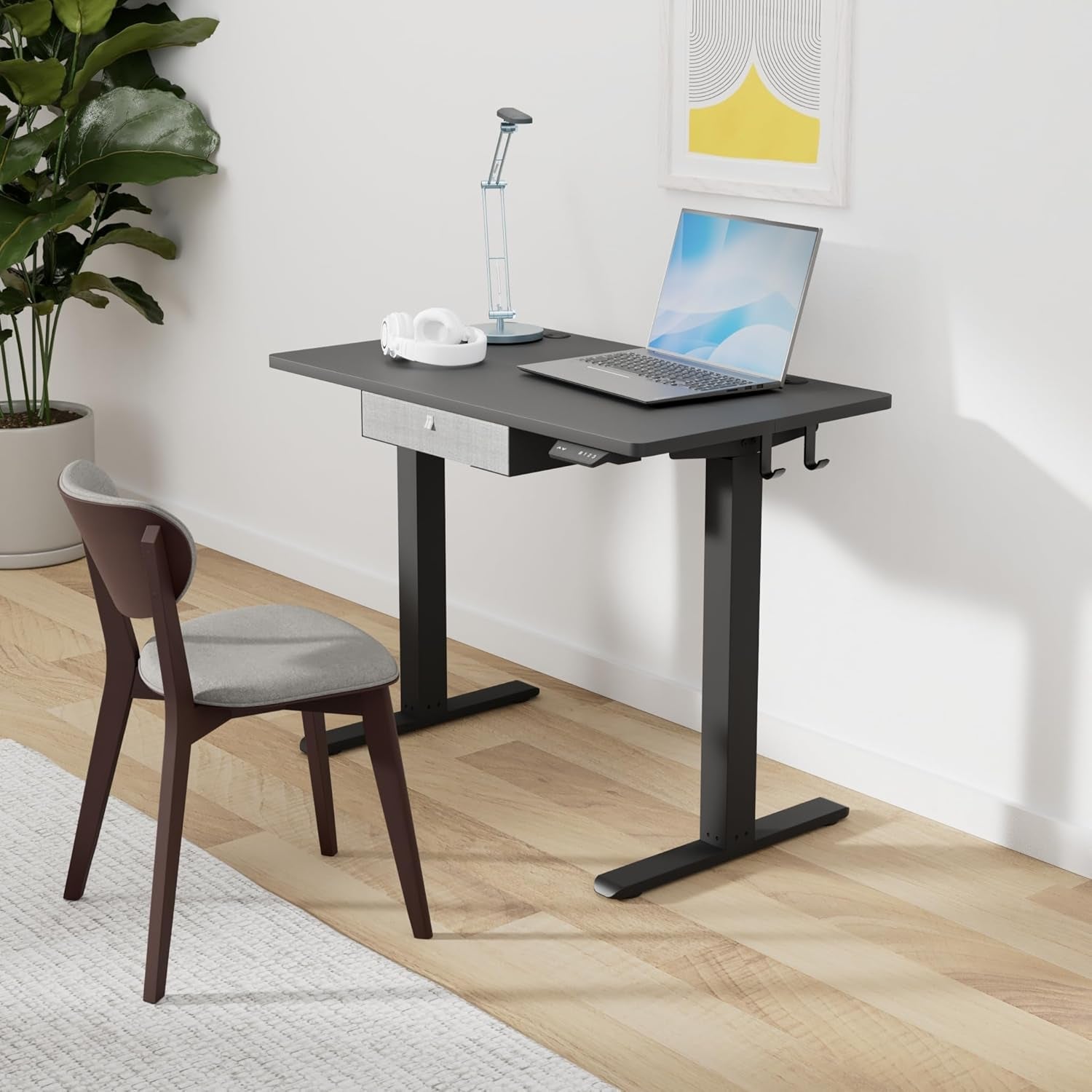 40 Inch By 24 Inch Electric Standing Desk With Drawer Black