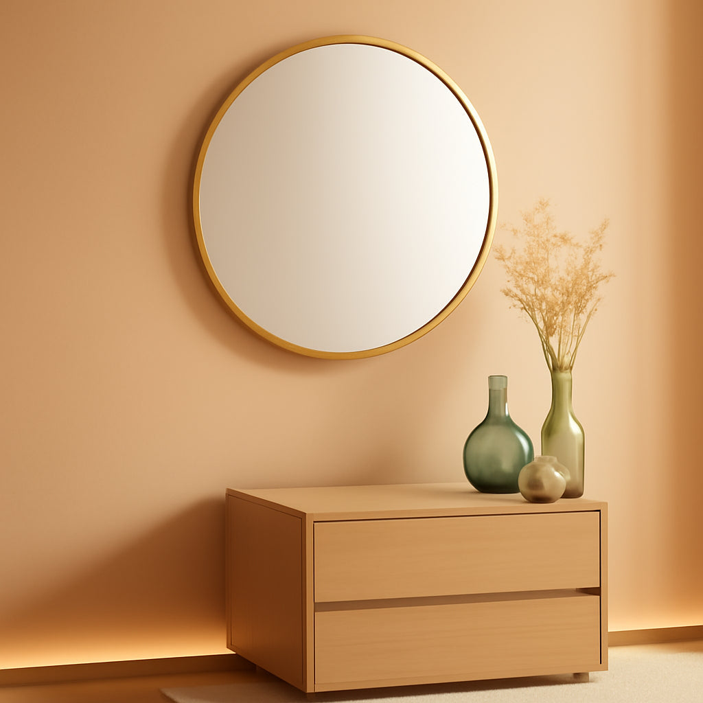 40 Inch Gold Round Wall Mirror for Living Room Decor