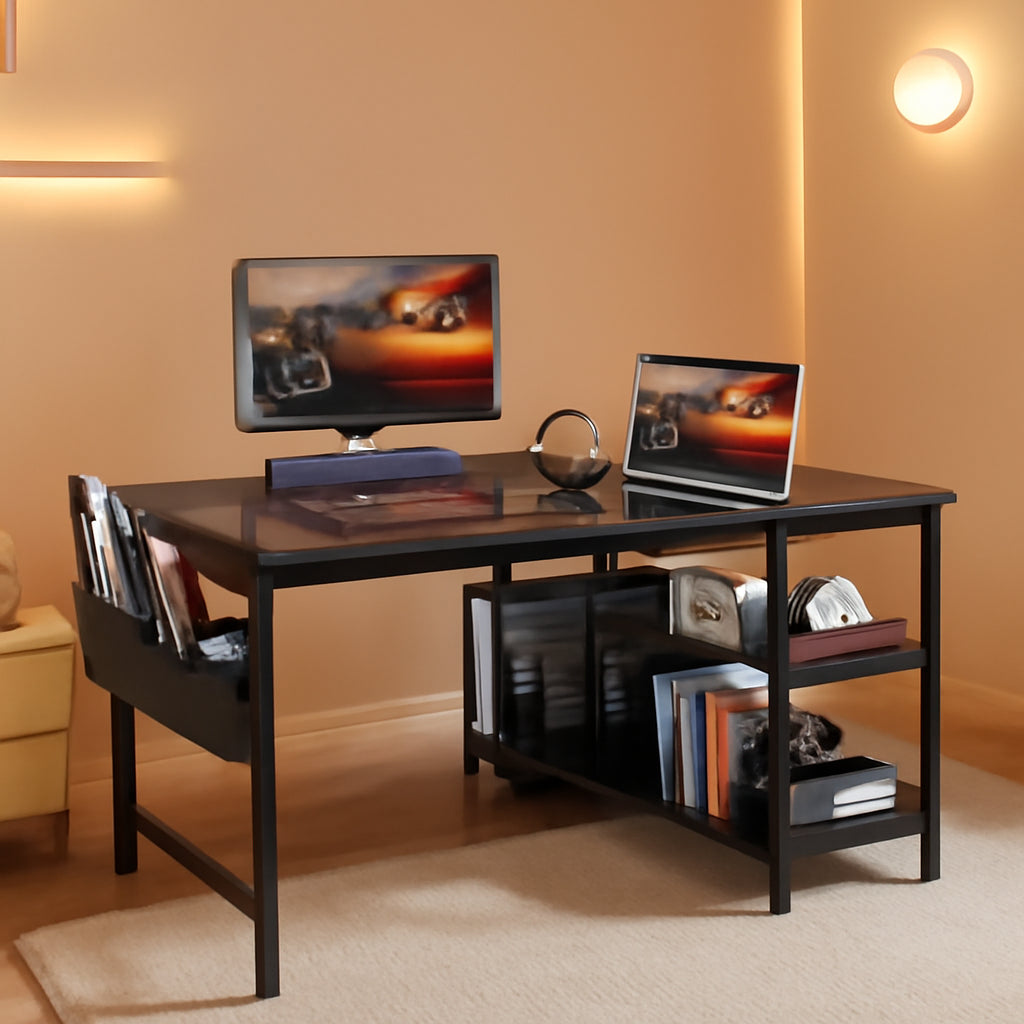 40 Inch L Shaped Gaming Desk With Power Outlets Black