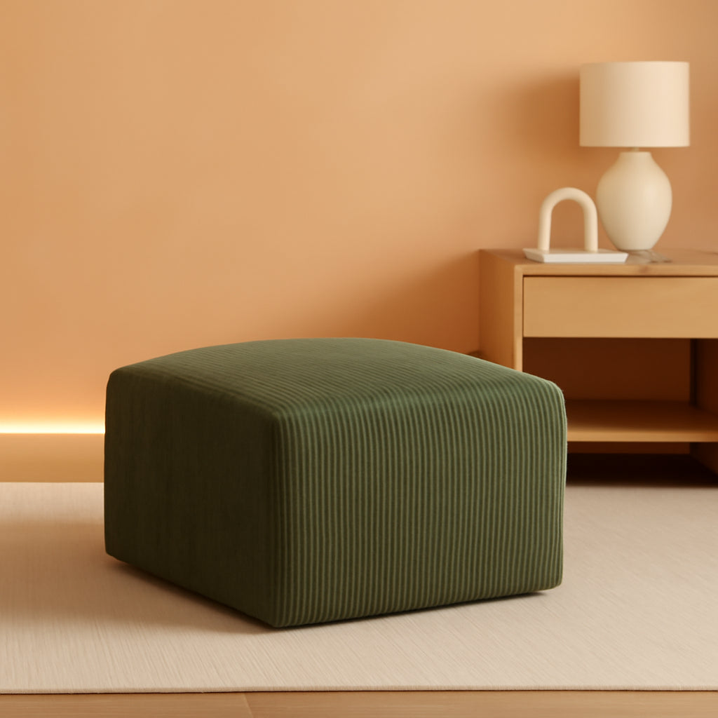 40 Inch Square Corduroy Ottoman Footstool ForestGreen