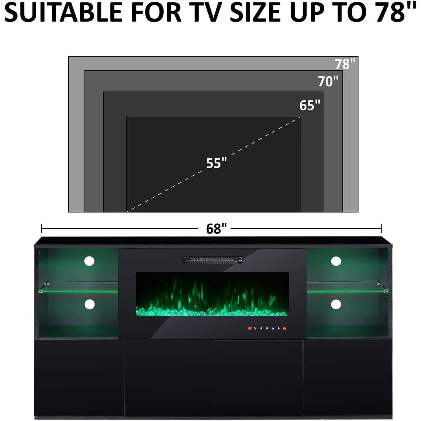 40 Inch TV Stand With Electric Fireplace And LED Lights