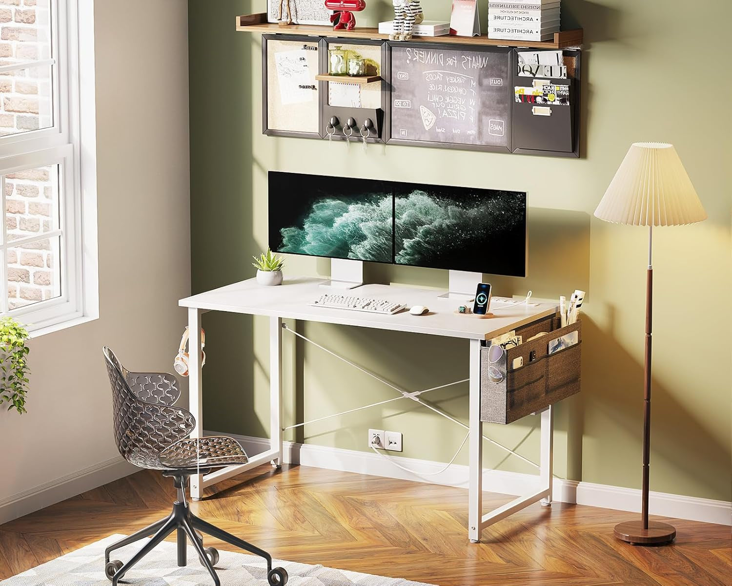 40 Inch White Desk With USB Port And Power Outlets