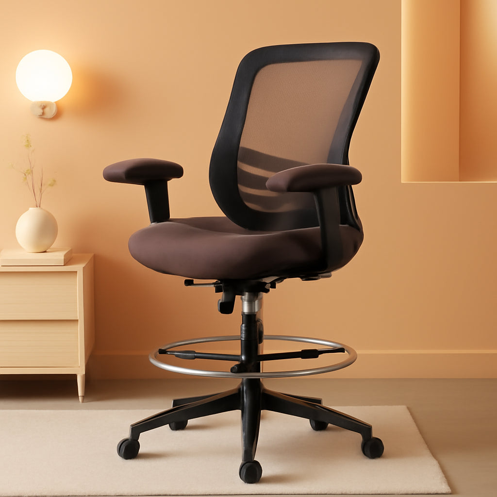 400Lb Mesh Drafting Chair With Height Adjustable Foot Ring