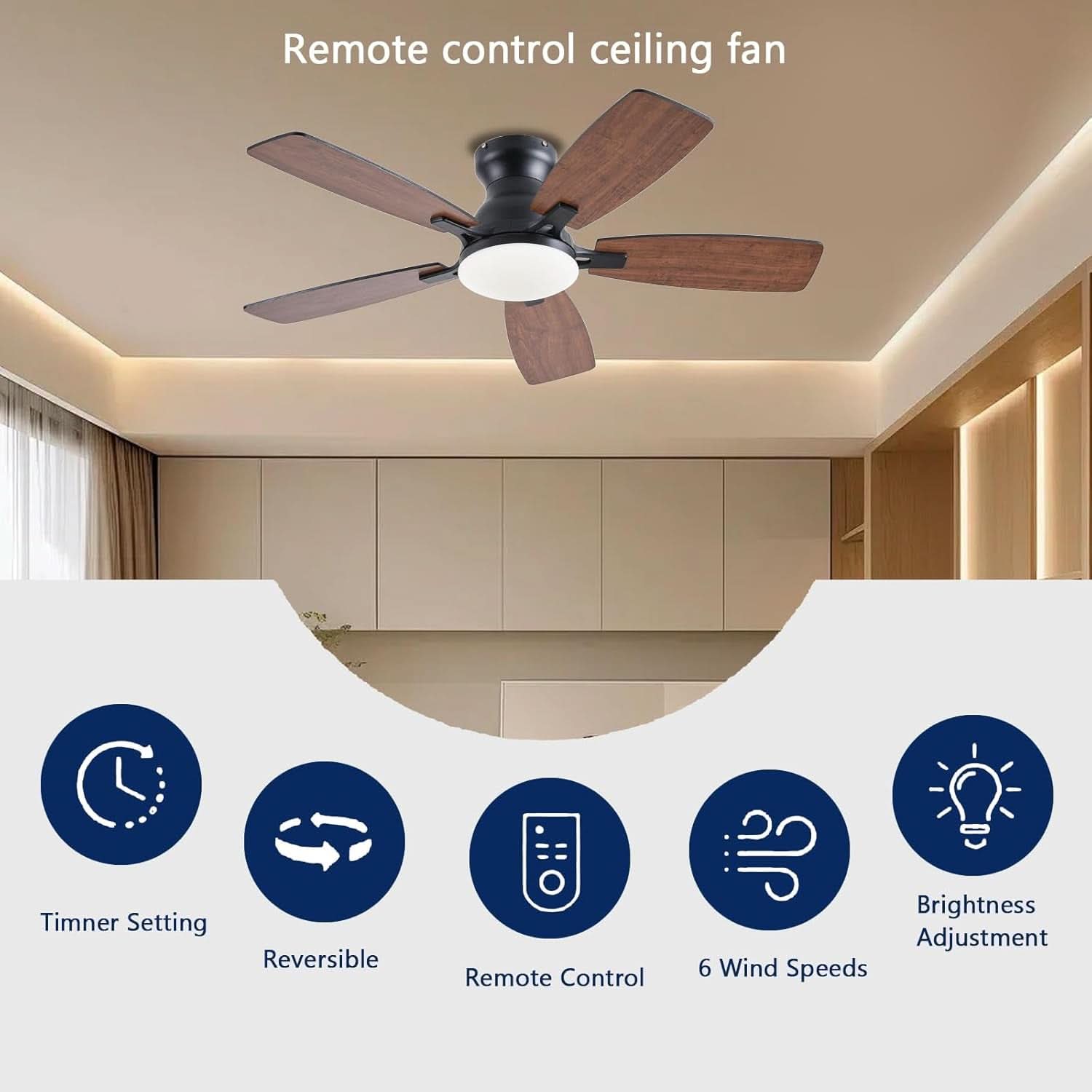 42 Inch Brown Ceiling Fan With Remote Lighting App Control