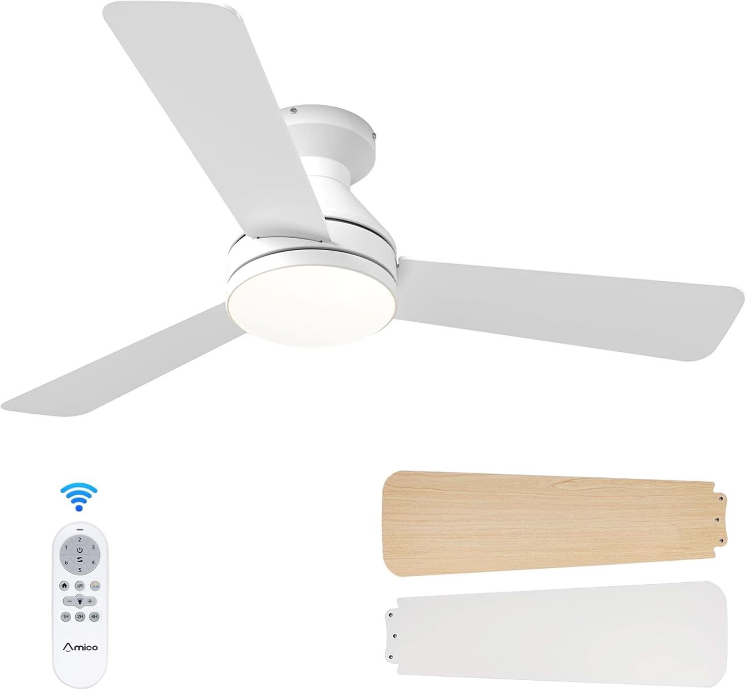 42 Inch White Ceiling Fan With Remote Control And Dimmable Lights